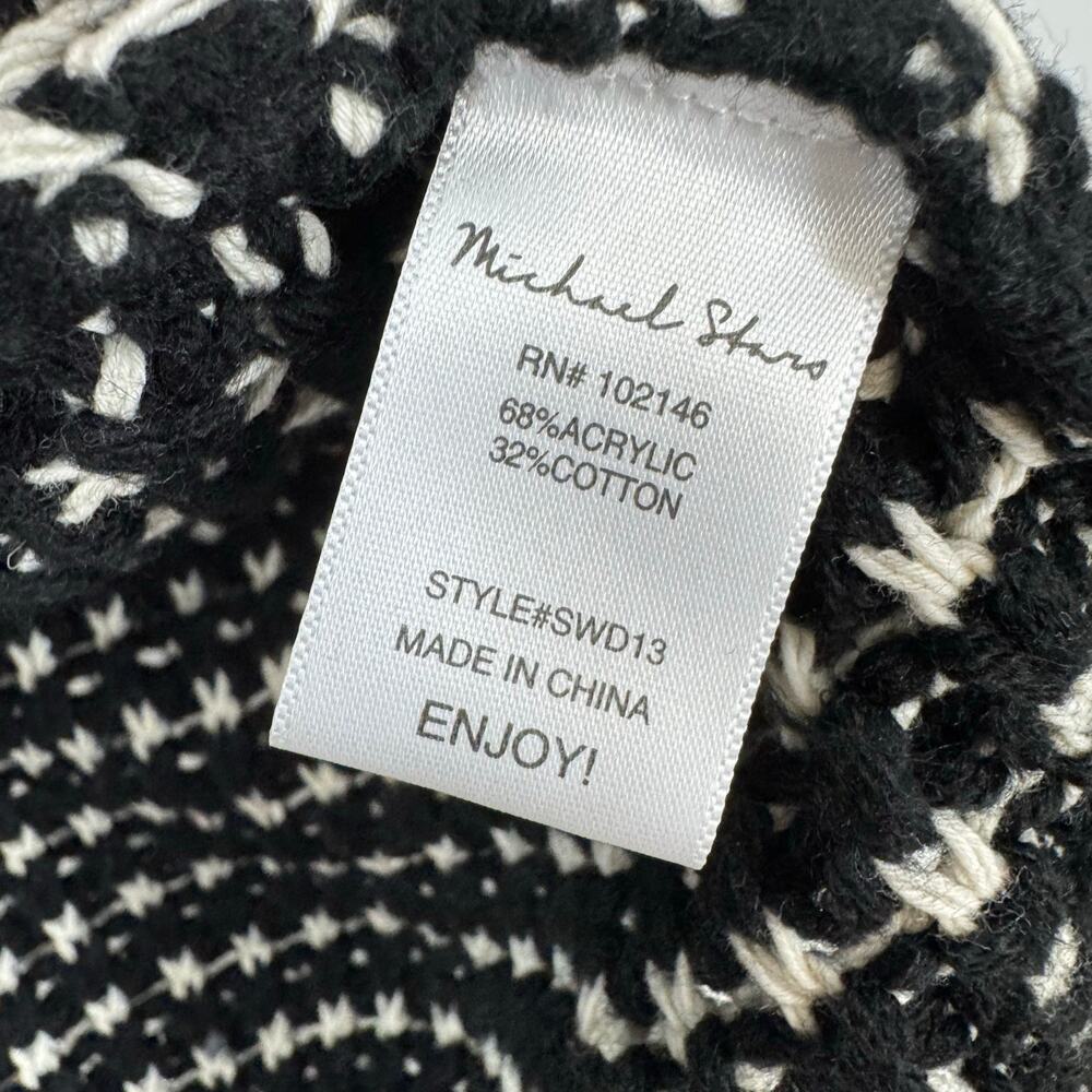 Michael Stars Chunky Cardigan Sweater L Black Cream Open Preppy Cozy Coastal - Picture 8 of 8